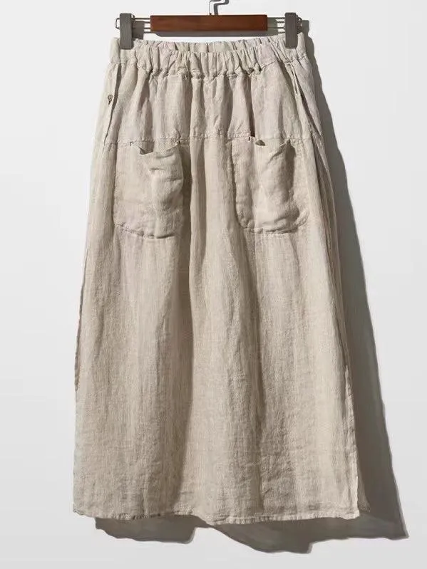 100% Linen Cotton Wide-Leg Skirt Pants