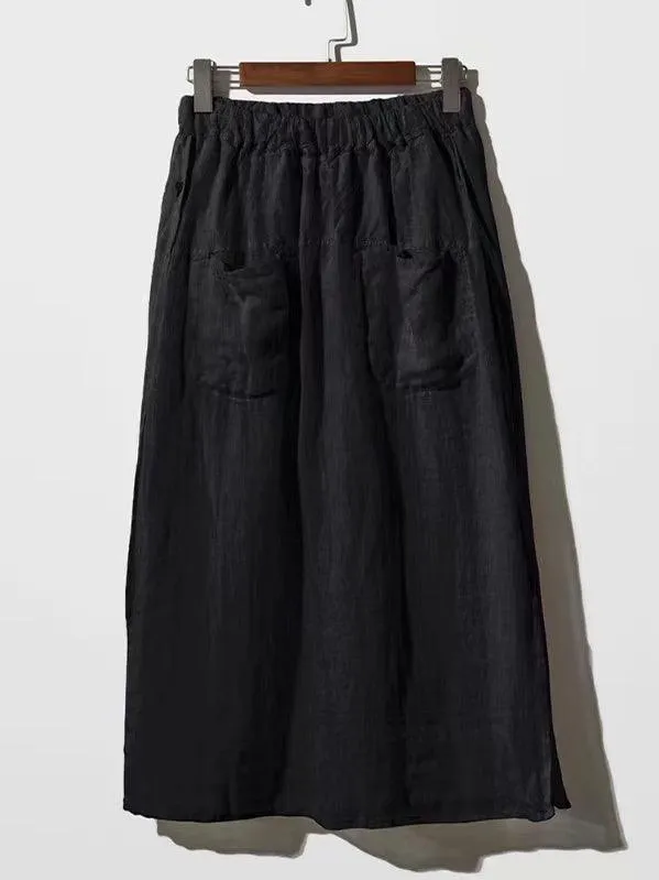 100% Linen Cotton Wide-Leg Skirt Pants
