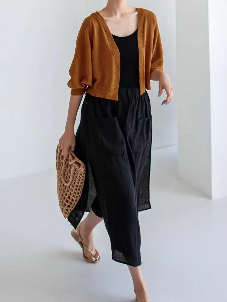 100% Linen Cotton Wide-Leg Skirt Pants