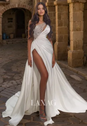 A-Linie One Shoulder Cutout Sequins Elegant Wedding Dress with Slit and Train