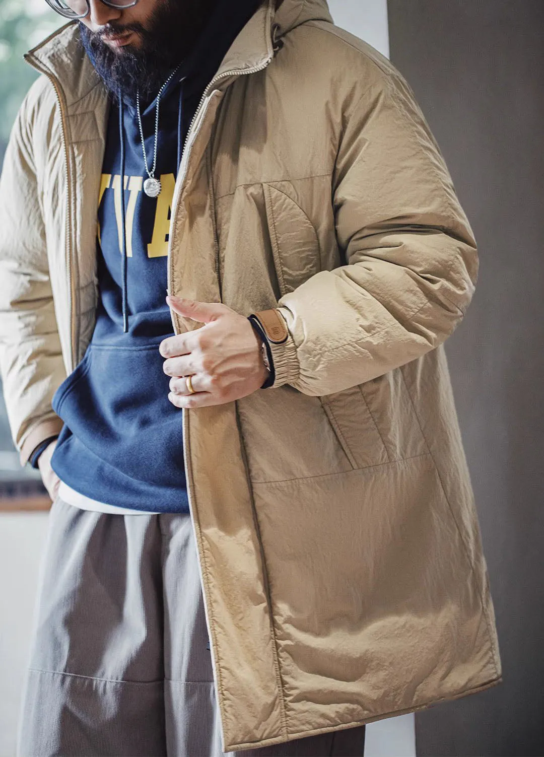 American Retro PCU Cotton Textured Overcoat Thick Men's Jacket