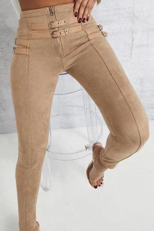 Belt decorated Khaki Pants