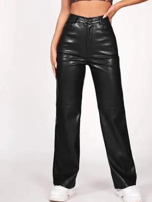 Black High Waist Faux Leather Pants