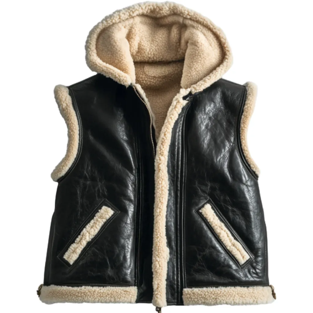 Black Shearling Leather Vest - Cosy Winter Style | El Zoro