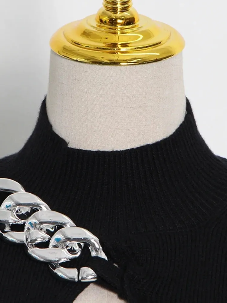 Black silver chain key hole sweater