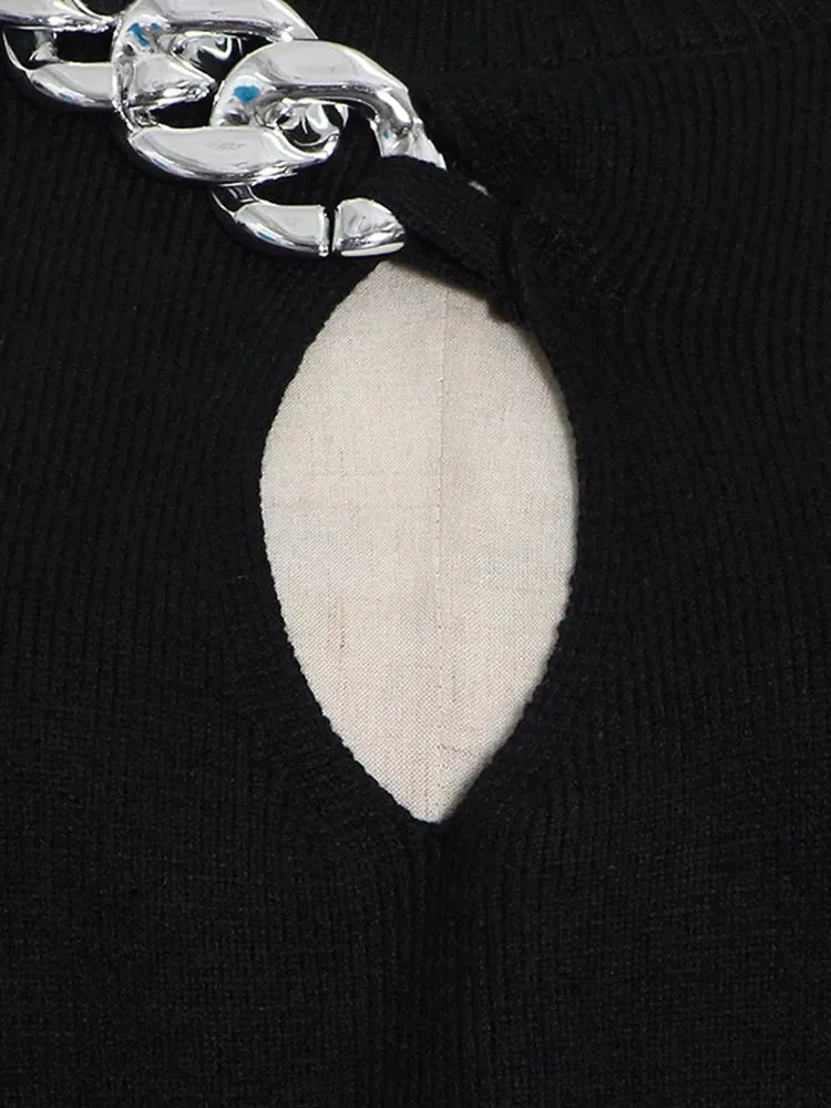 Black silver chain key hole sweater