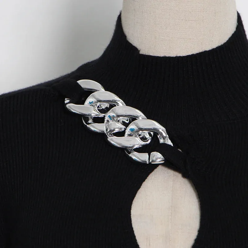 Black silver chain key hole sweater