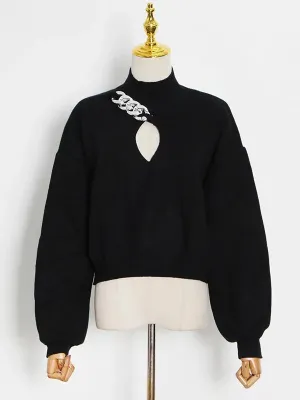 Black silver chain key hole sweater