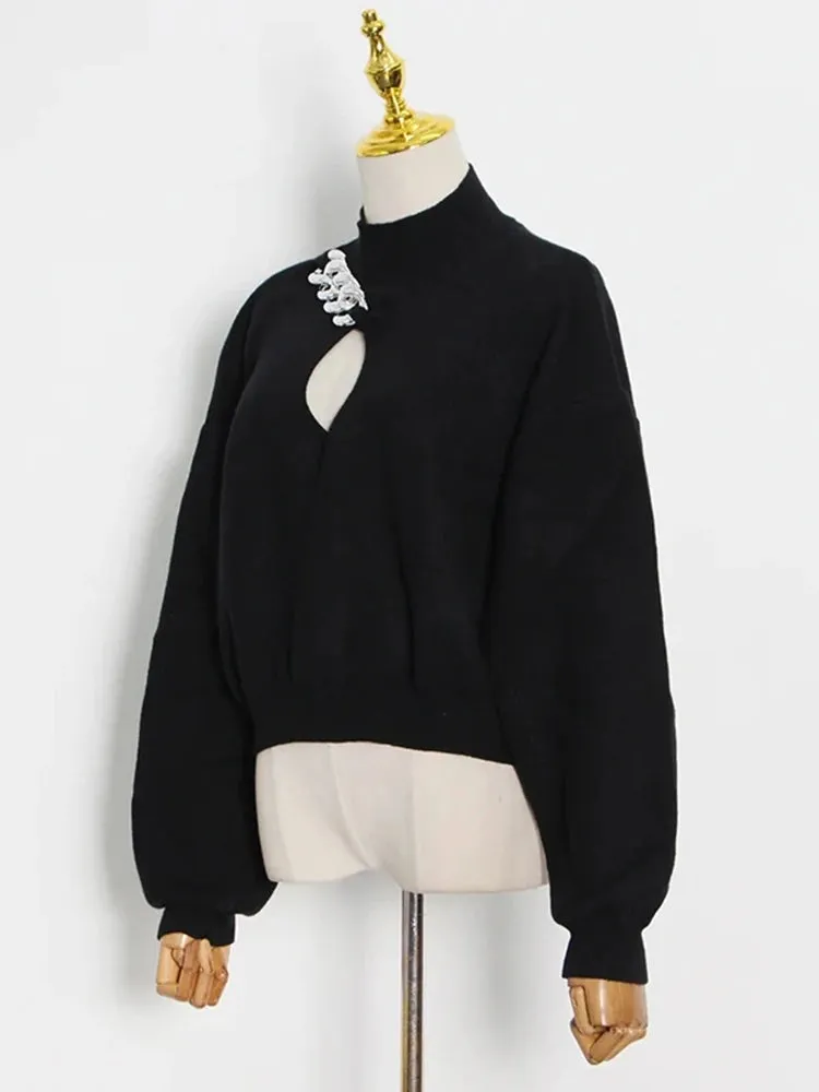 Black silver chain key hole sweater