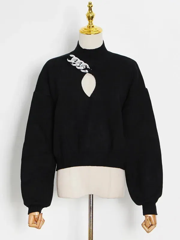 Black silver chain key hole sweater