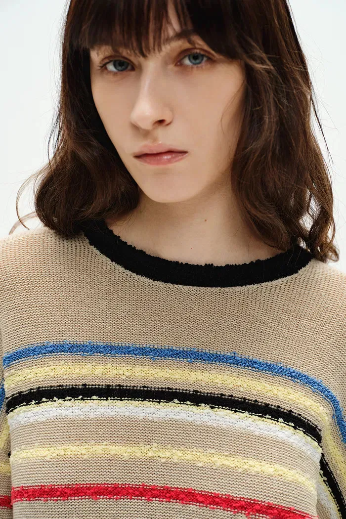 Blair Rainbow Striped Sweater in Linen Blend Knit