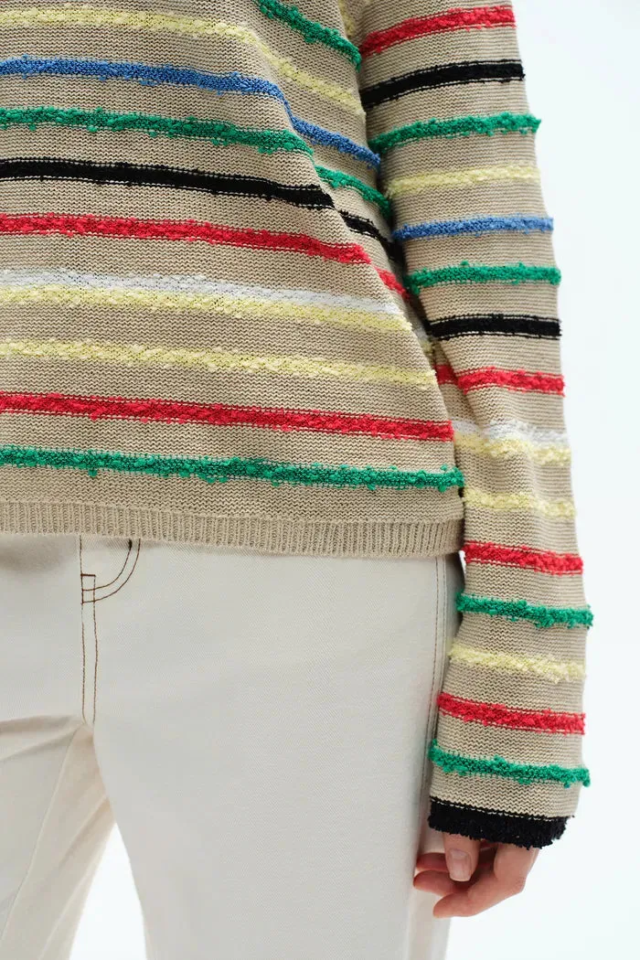 Blair Rainbow Striped Sweater in Linen Blend Knit