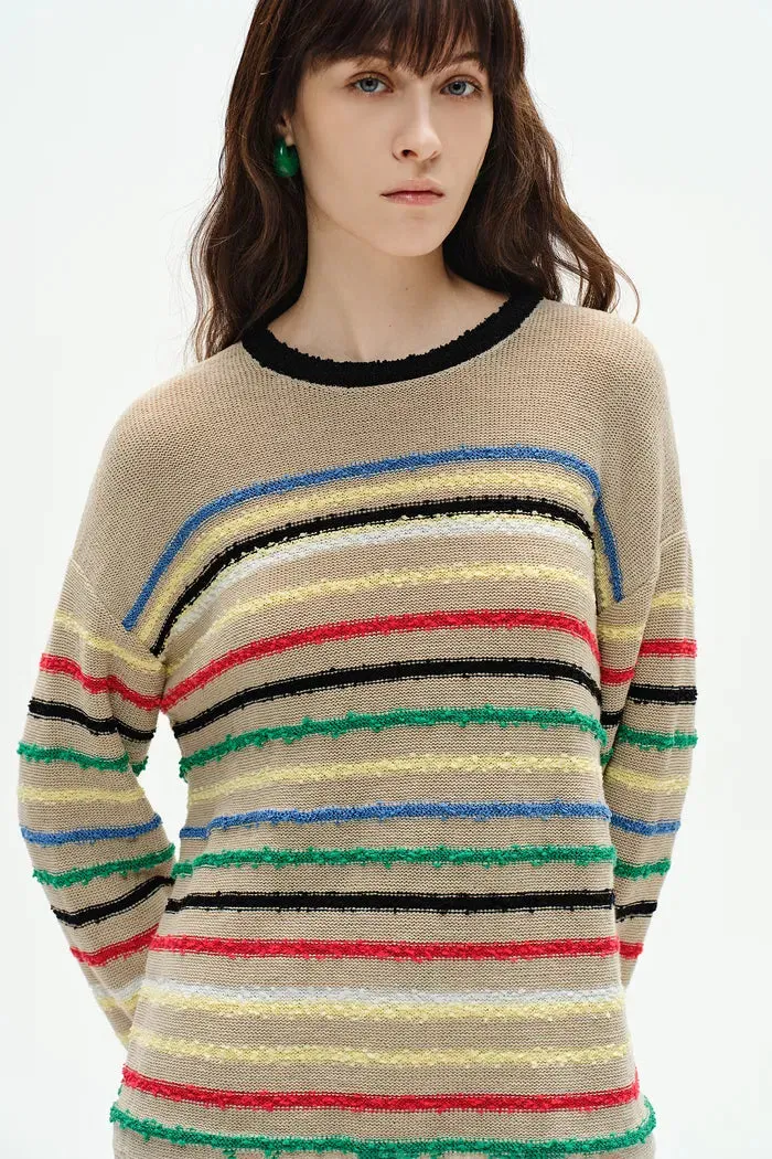 Blair Rainbow Striped Sweater in Linen Blend Knit