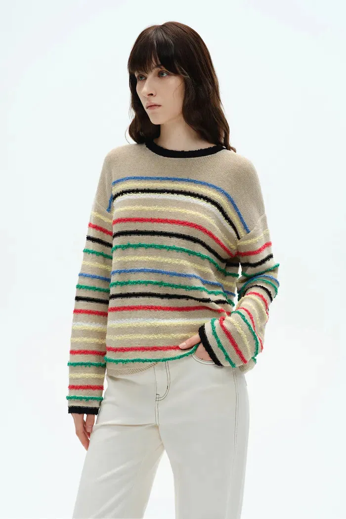 Blair Rainbow Striped Sweater in Linen Blend Knit
