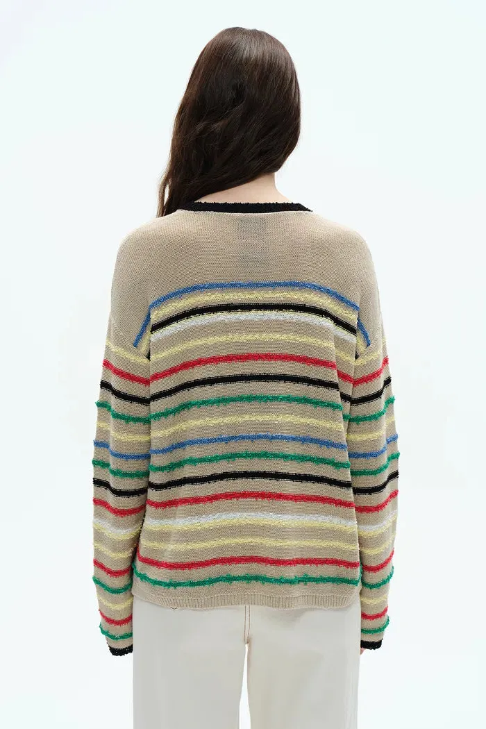 Blair Rainbow Striped Sweater in Linen Blend Knit