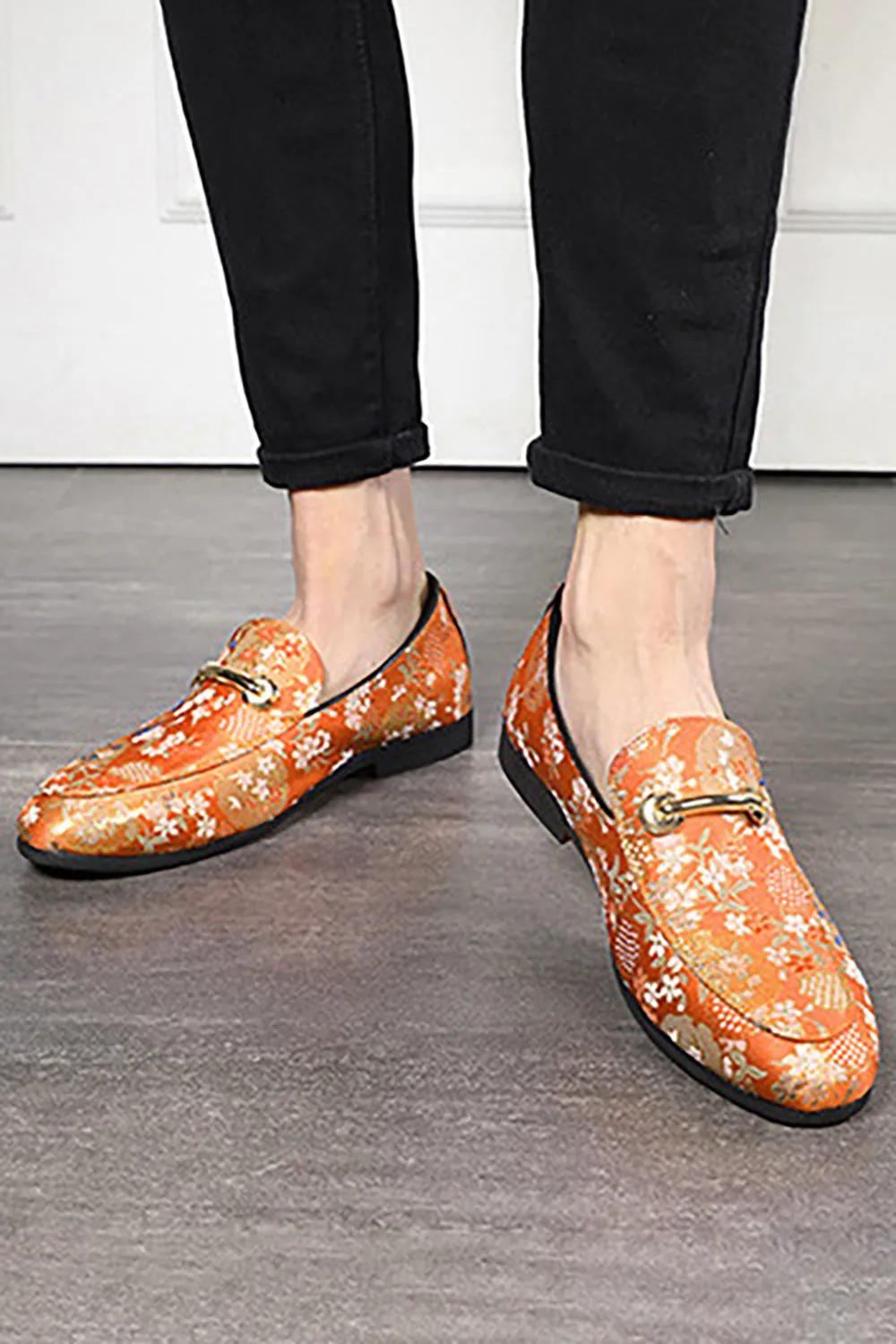Blue Jacquard Slip-On Men's Party Shoes