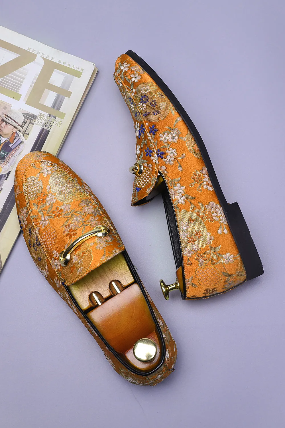 Blue Jacquard Slip-On Men's Party Shoes