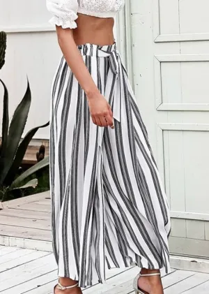 Boho Loose striped Pants with side slit