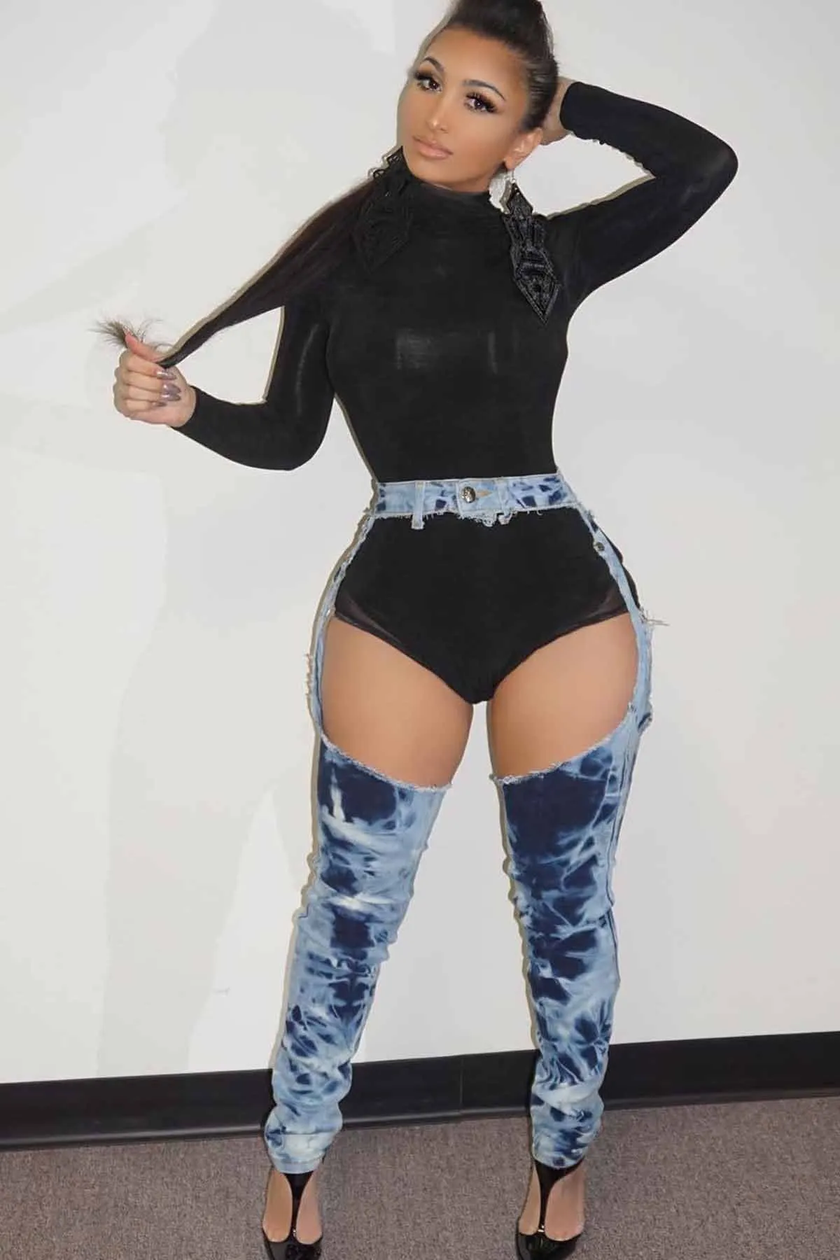 Clearance Big Cut Out Holes Long Skinny Jeans Denim Pants