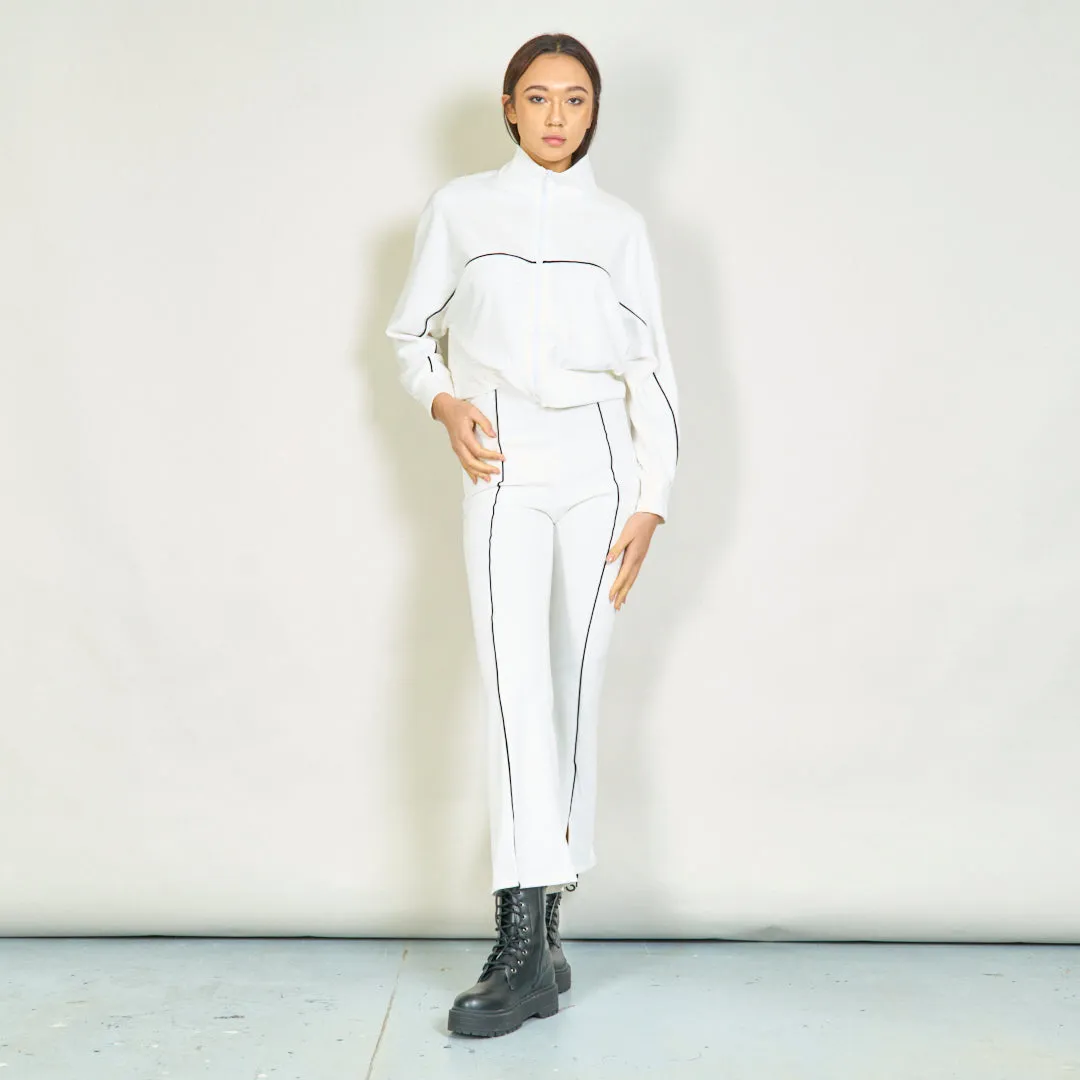 Cozy zip-up jacket and straight-leg pants set wholesale
