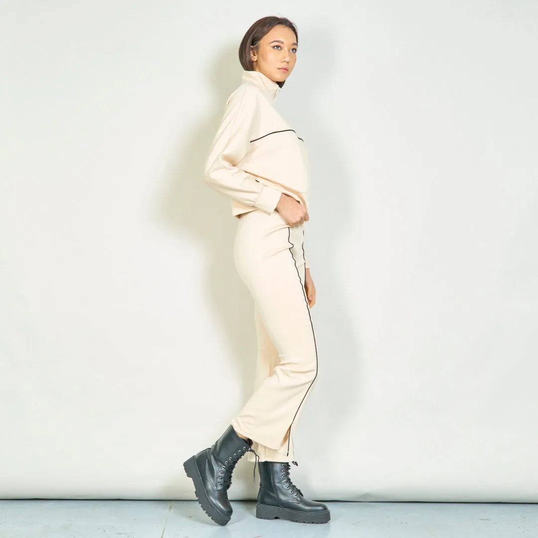 Cozy zip-up jacket and straight-leg pants set wholesale
