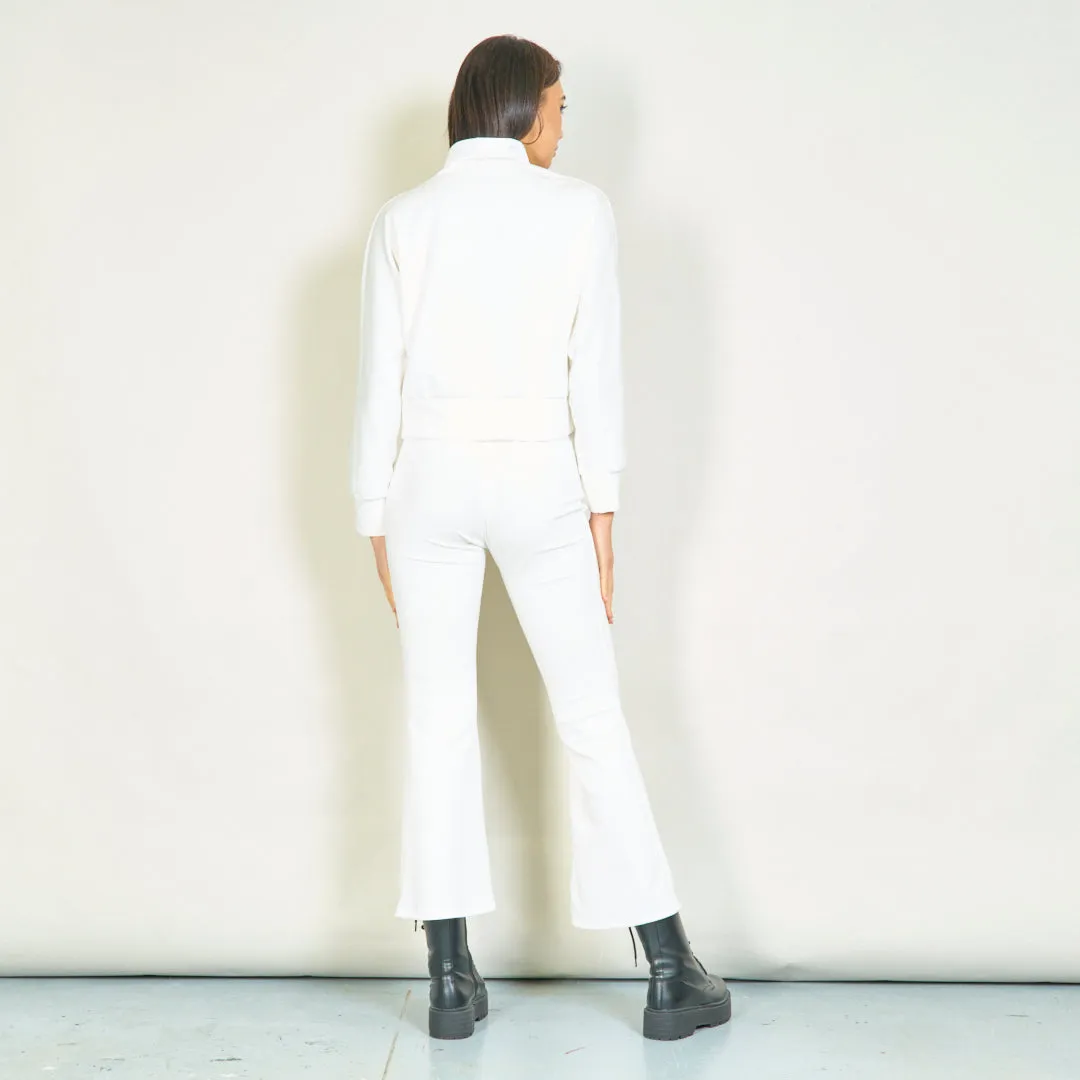 Cozy zip-up jacket and straight-leg pants set wholesale
