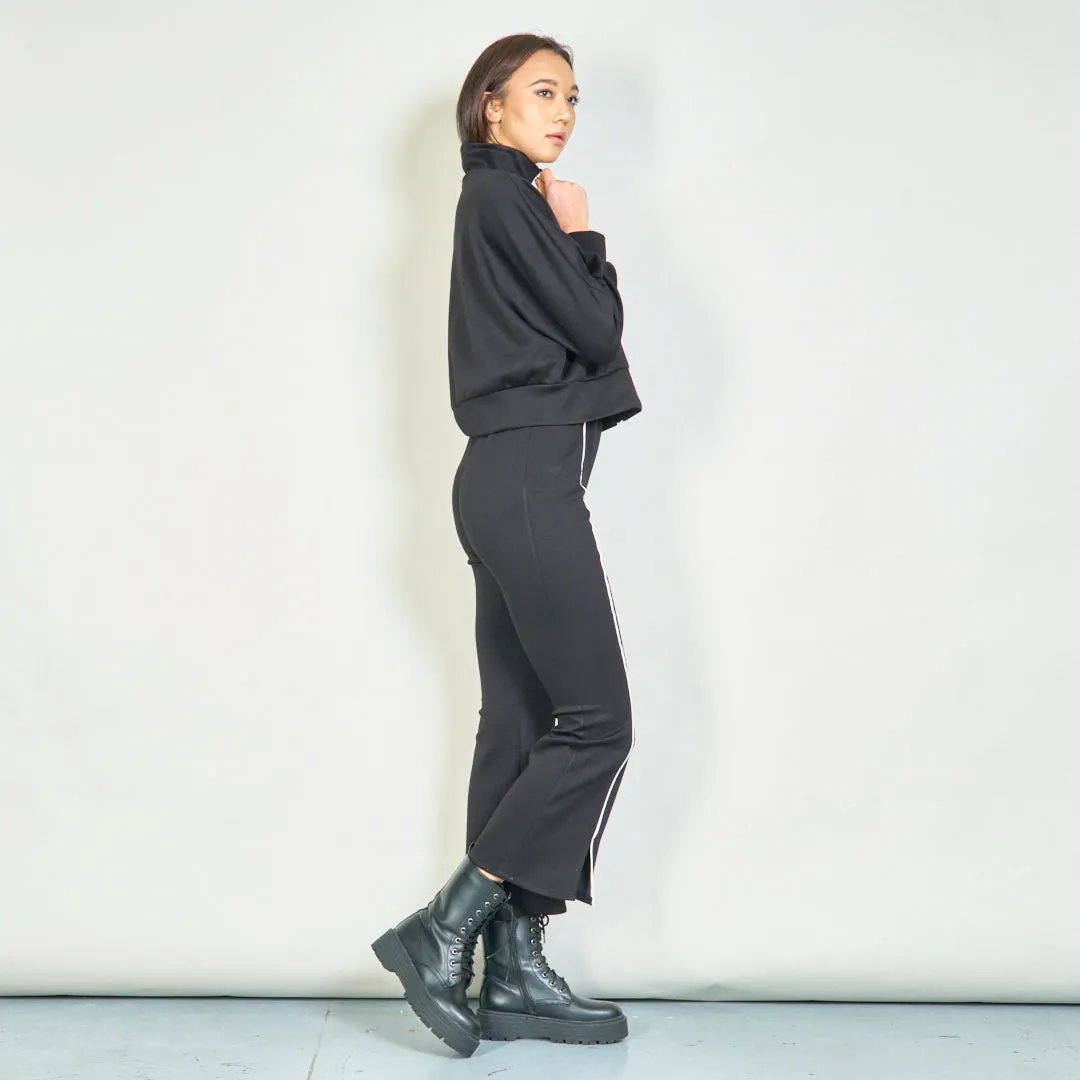 Cozy zip-up jacket and straight-leg pants set wholesale