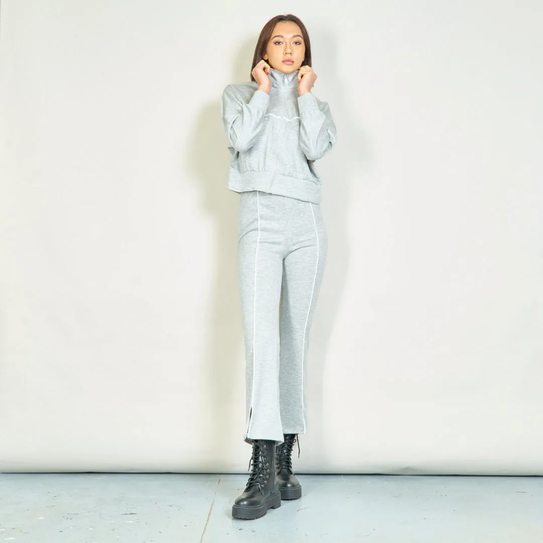 Cozy zip-up jacket and straight-leg pants set wholesale