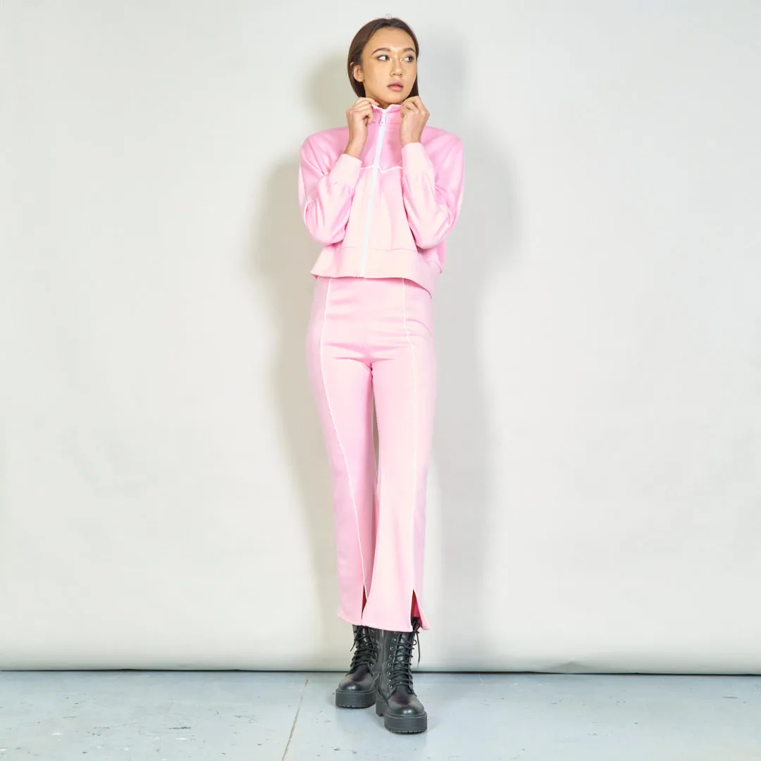 Cozy zip-up jacket and straight-leg pants set wholesale