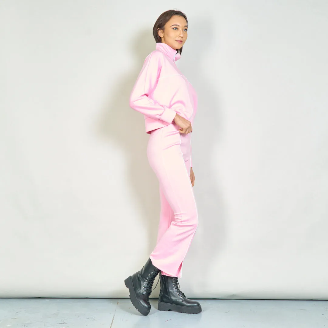 Cozy zip-up jacket and straight-leg pants set wholesale