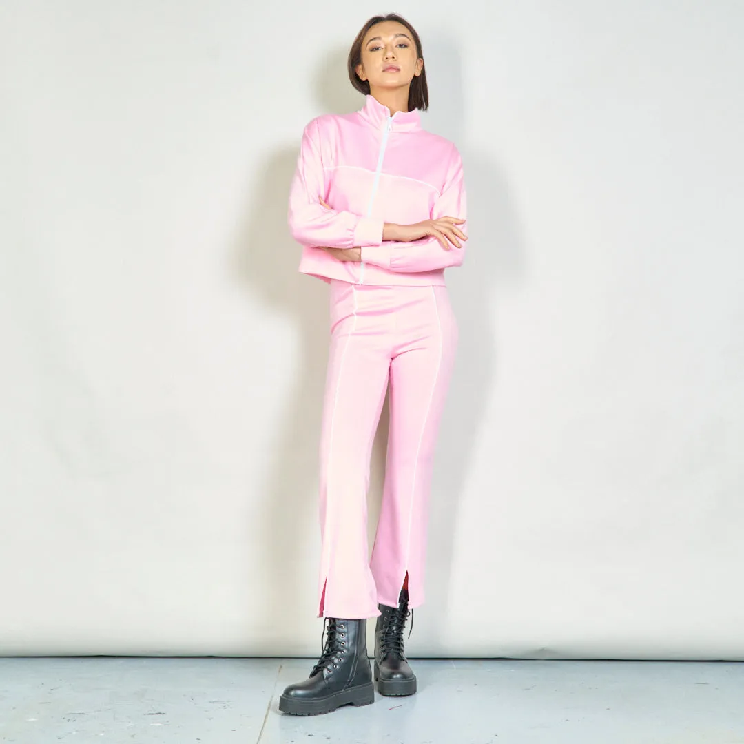Cozy zip-up jacket and straight-leg pants set wholesale