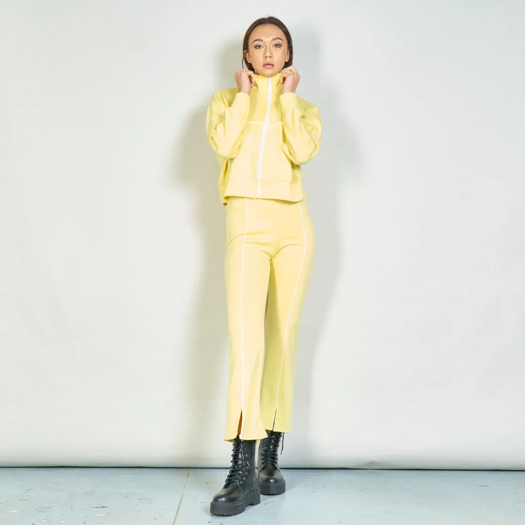 Cozy zip-up jacket and straight-leg pants set wholesale