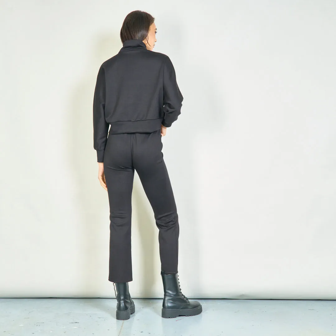 Cozy zip-up jacket and straight-leg pants set wholesale