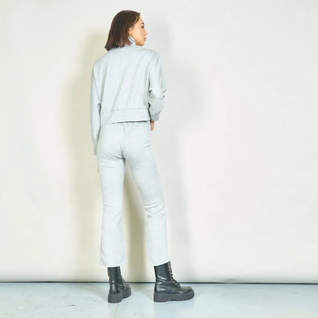 Cozy zip-up jacket and straight-leg pants set wholesale