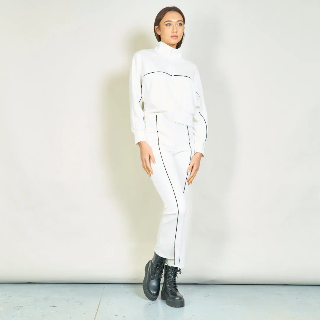 Cozy zip-up jacket and straight-leg pants set wholesale