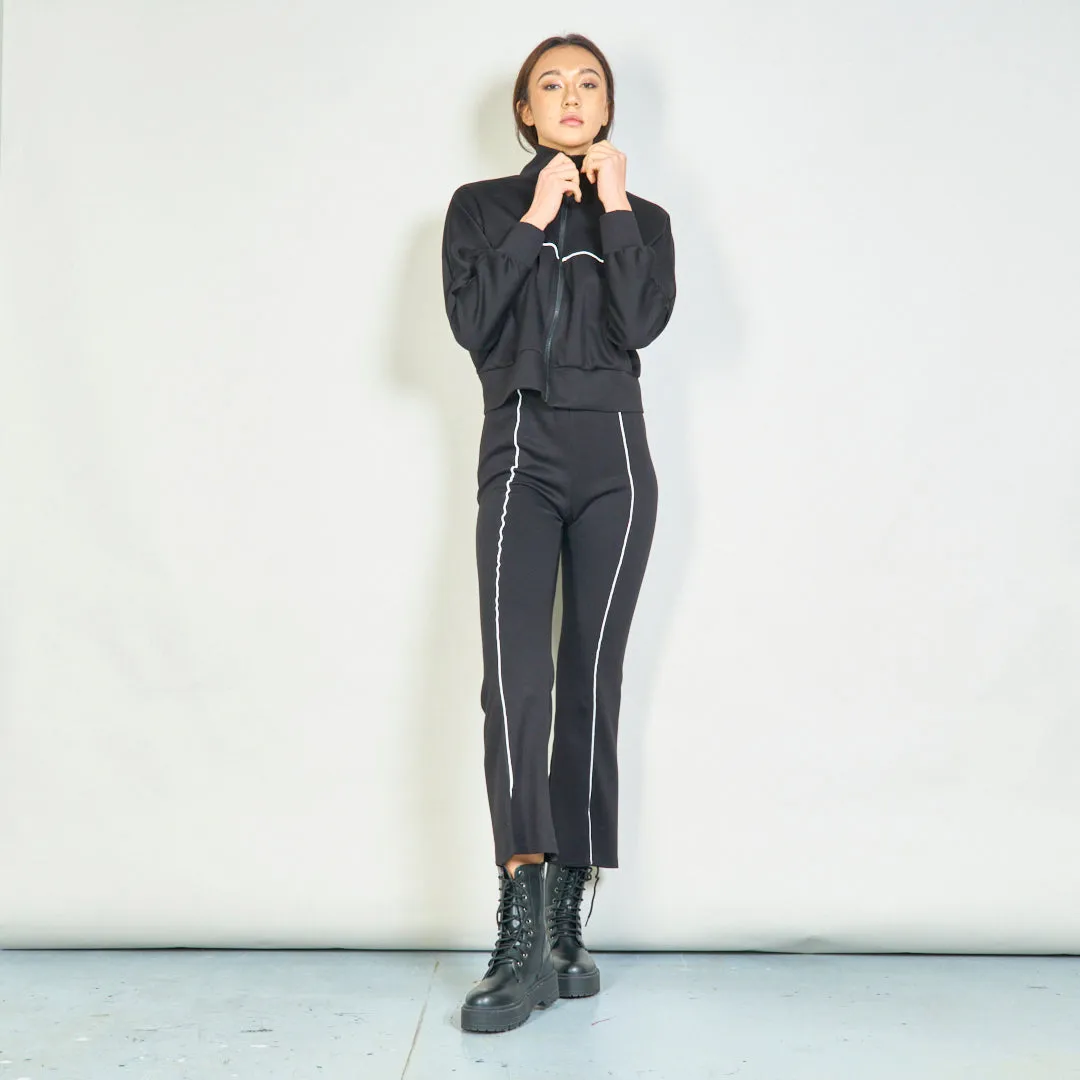 Cozy zip-up jacket and straight-leg pants set wholesale