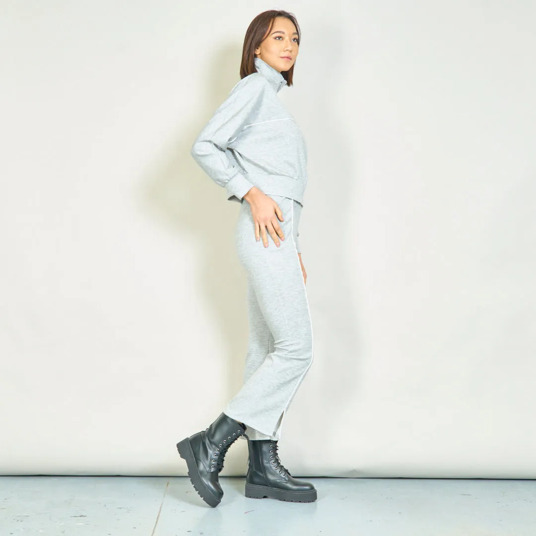 Cozy zip-up jacket and straight-leg pants set wholesale