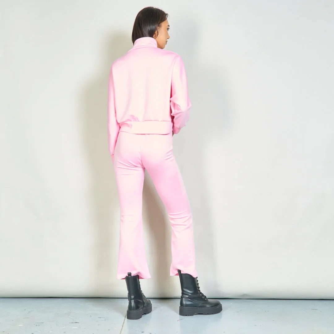 Cozy zip-up jacket and straight-leg pants set wholesale