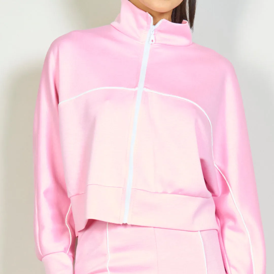 Cozy zip-up jacket and straight-leg pants set wholesale