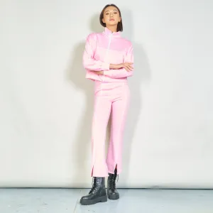 Cozy zip-up jacket and straight-leg pants set wholesale