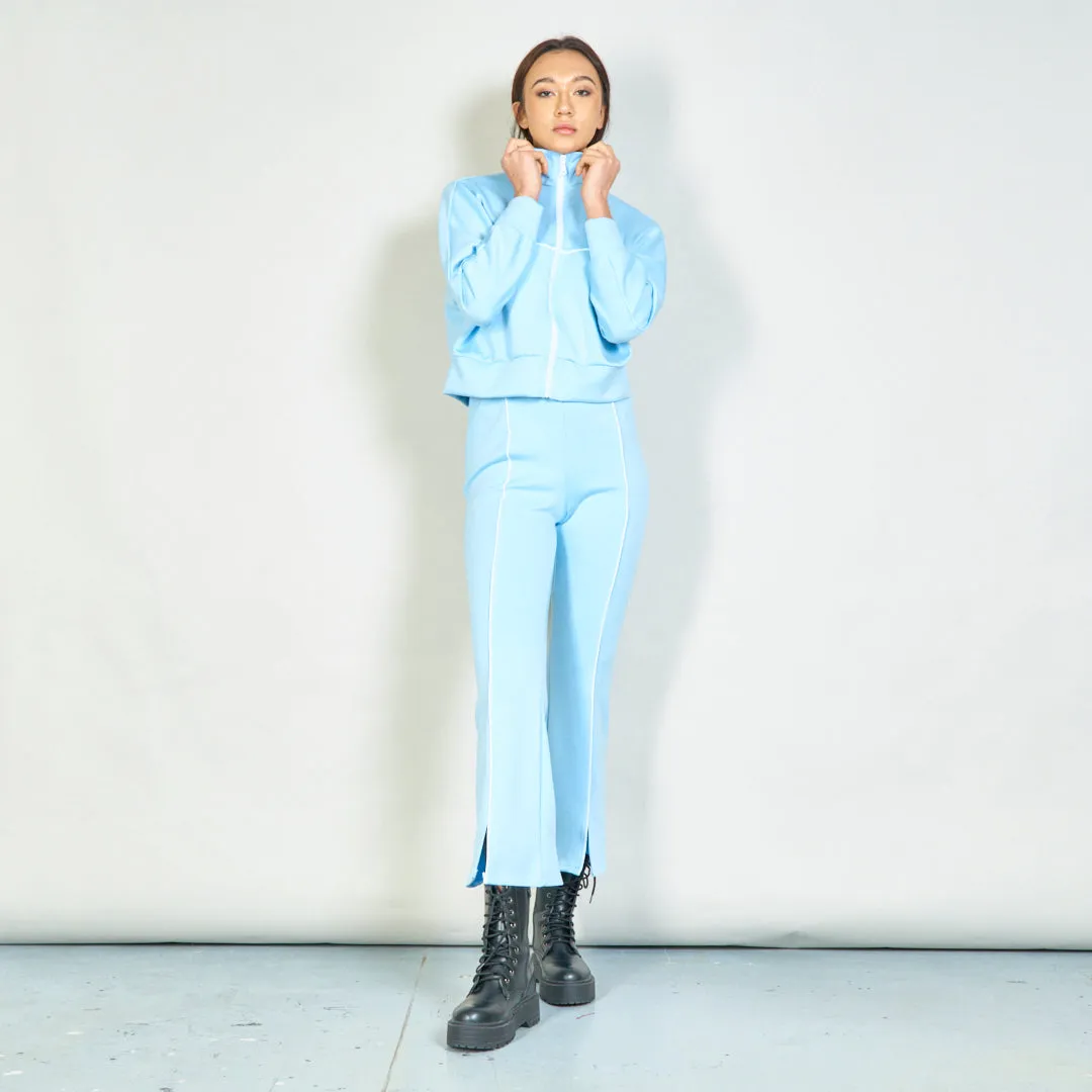 Cozy zip-up jacket and straight-leg pants set wholesale