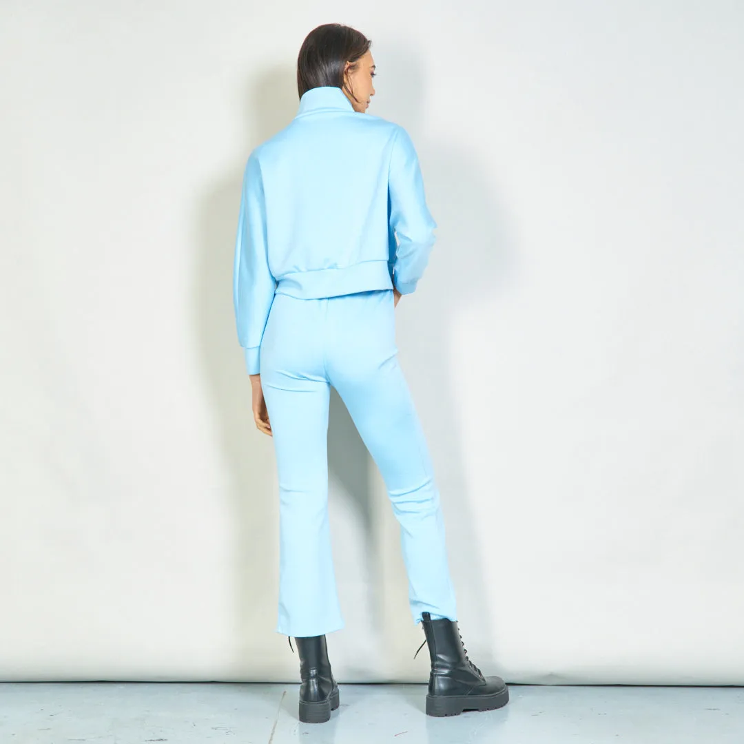 Cozy zip-up jacket and straight-leg pants set wholesale