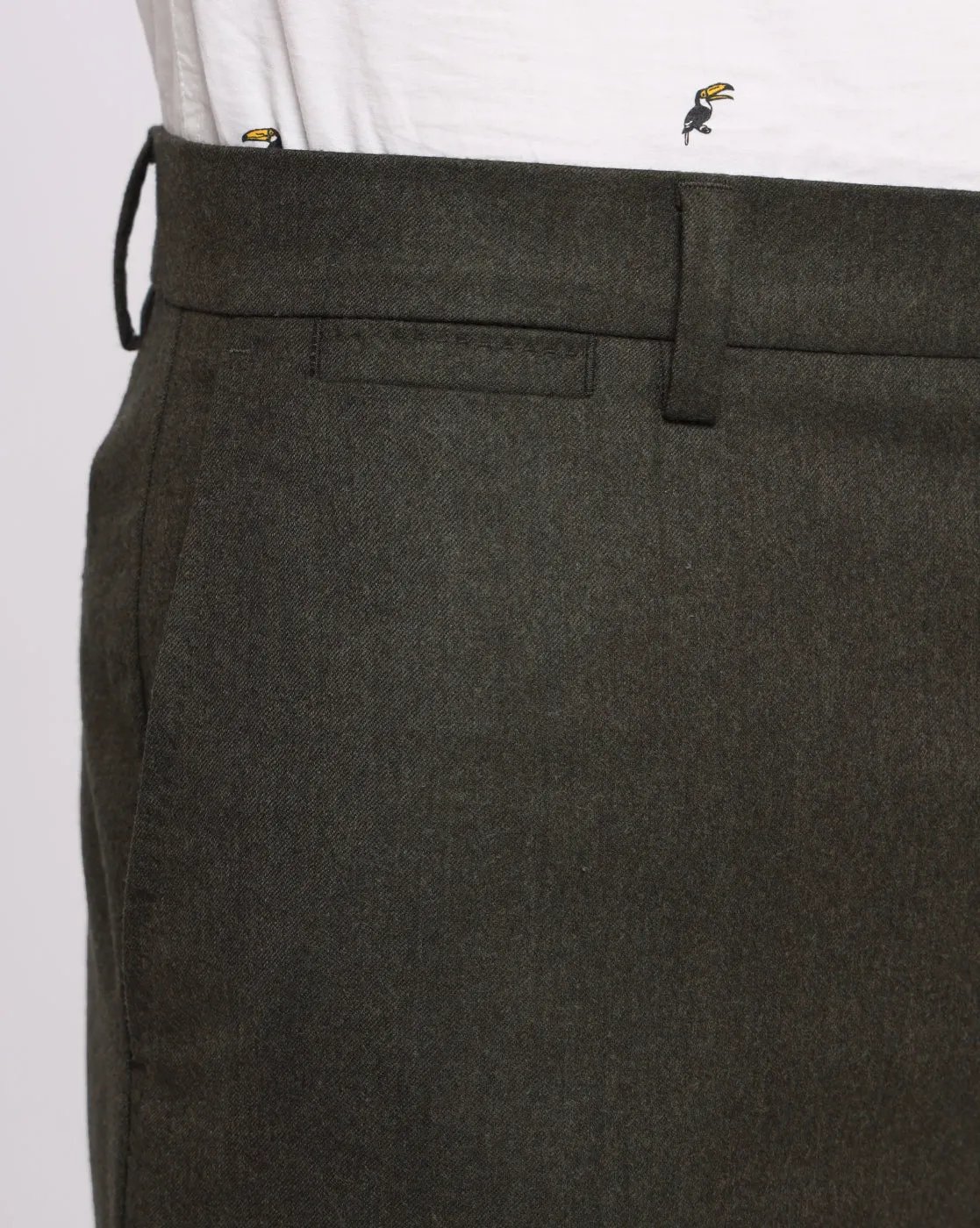 Flat Front Wool Chinos - Olive