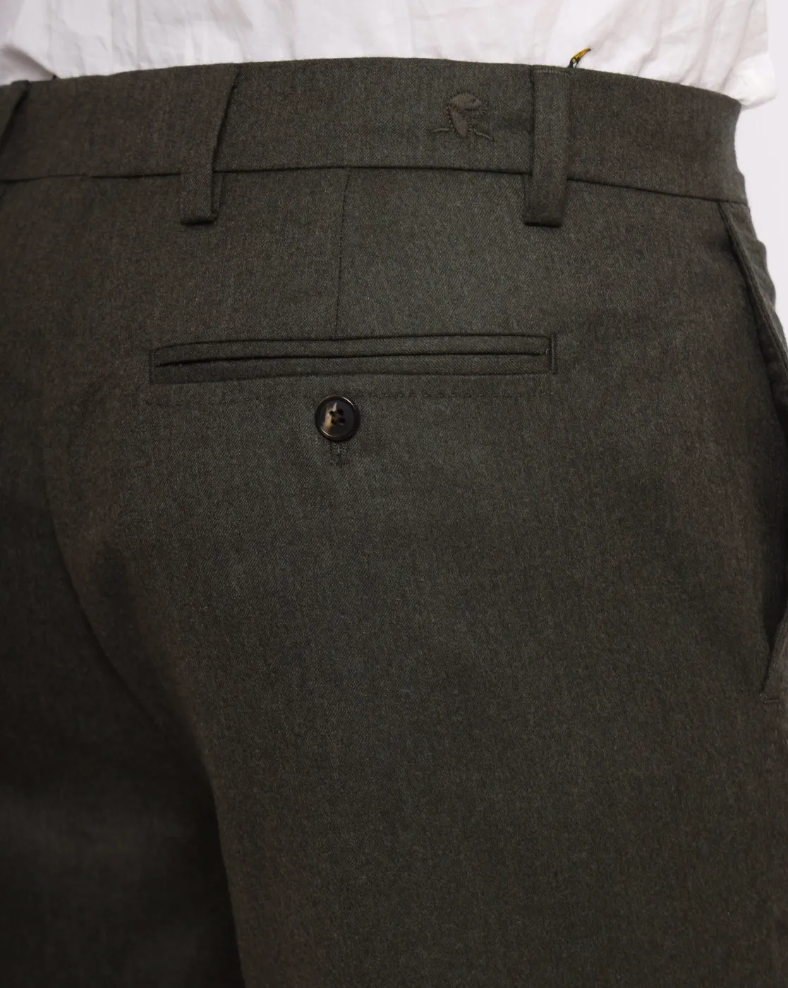 Flat Front Wool Chinos - Olive