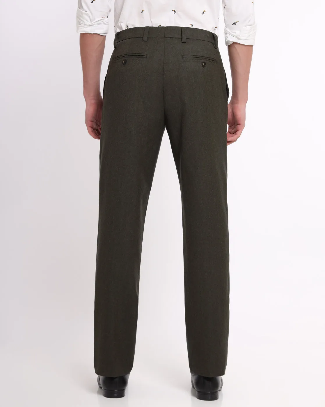 Flat Front Wool Chinos - Olive