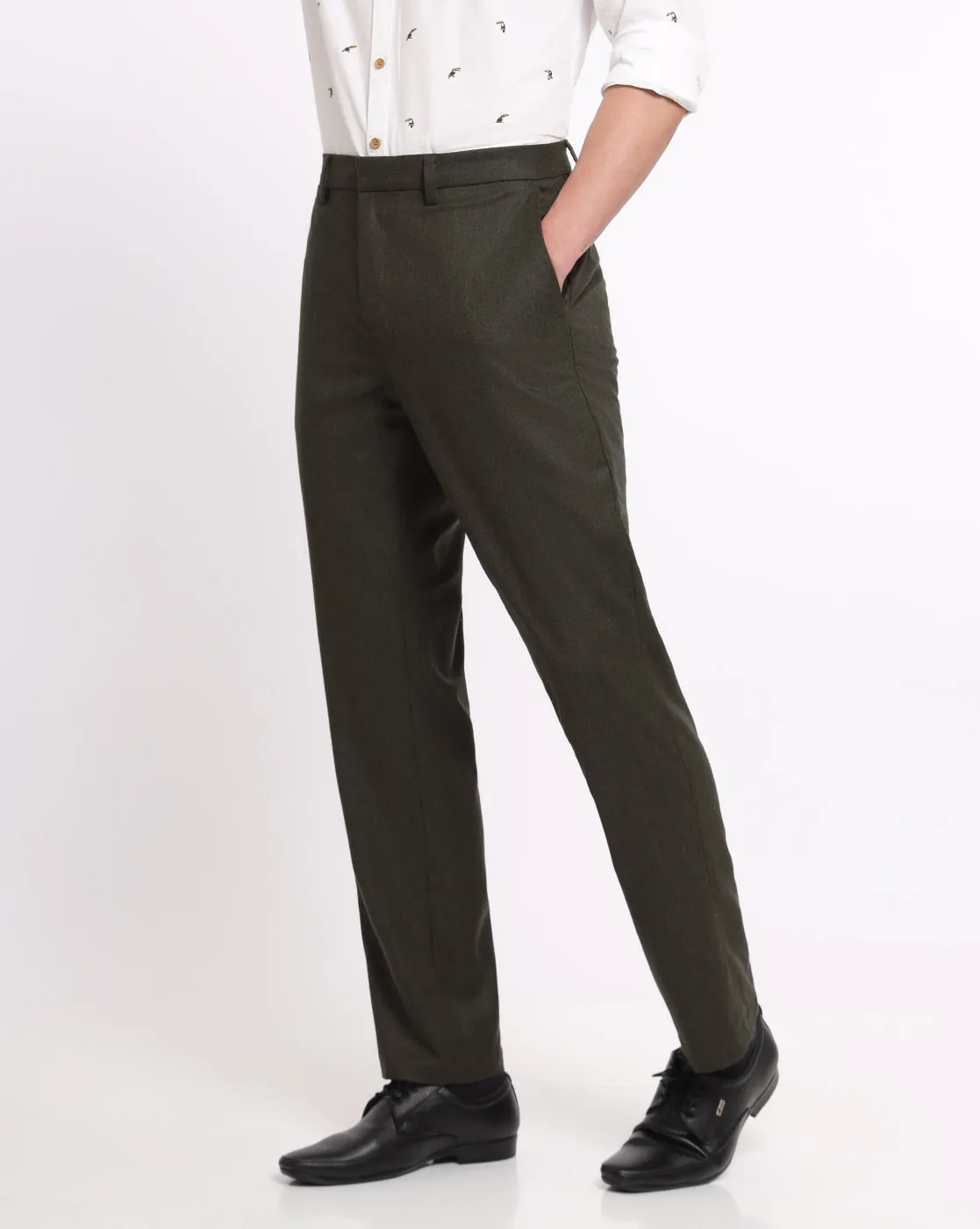 Flat Front Wool Chinos - Olive