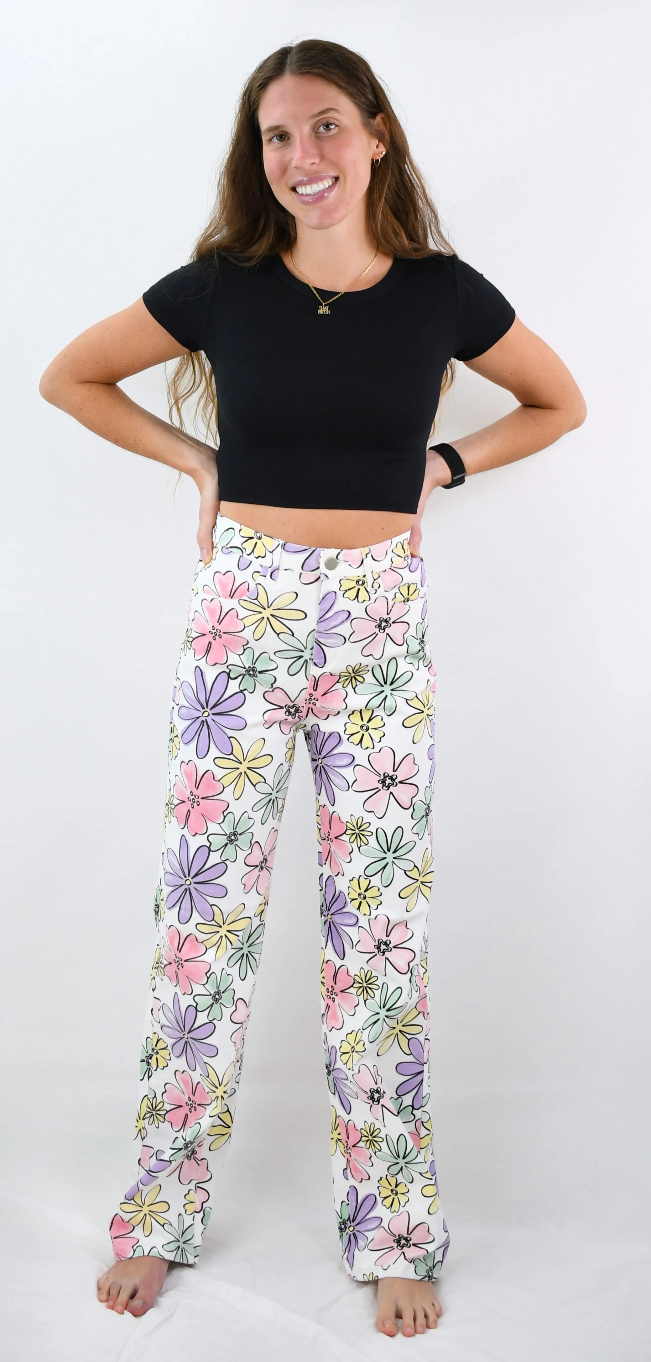 Flower Child High Waist Denim Pants