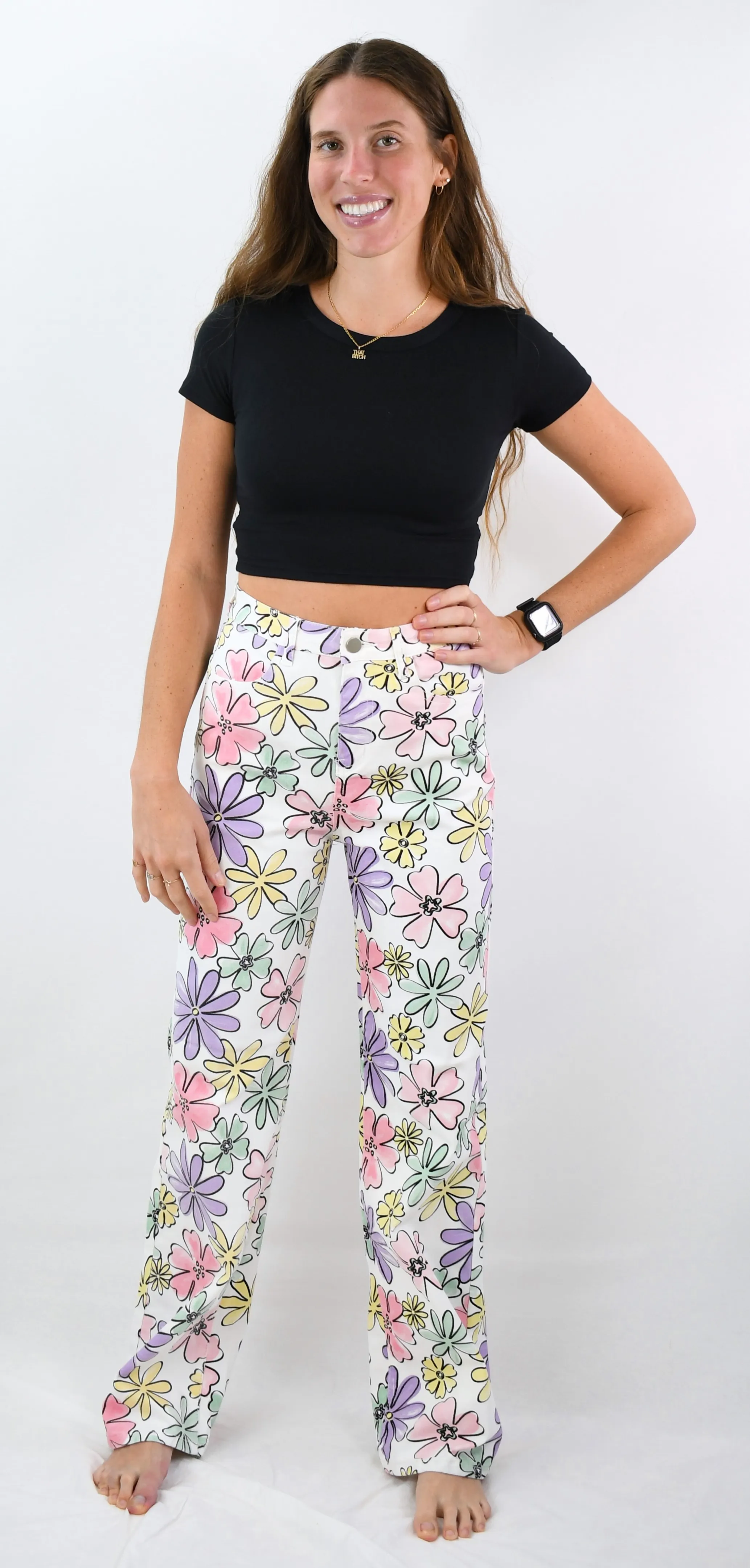 Flower Child High Waist Denim Pants