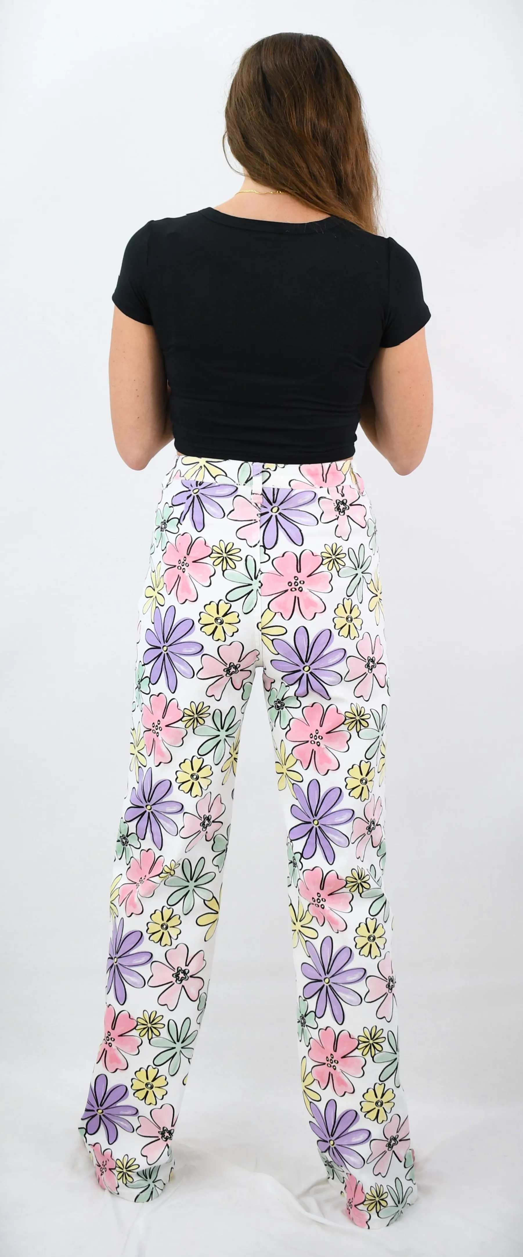 Flower Child High Waist Denim Pants