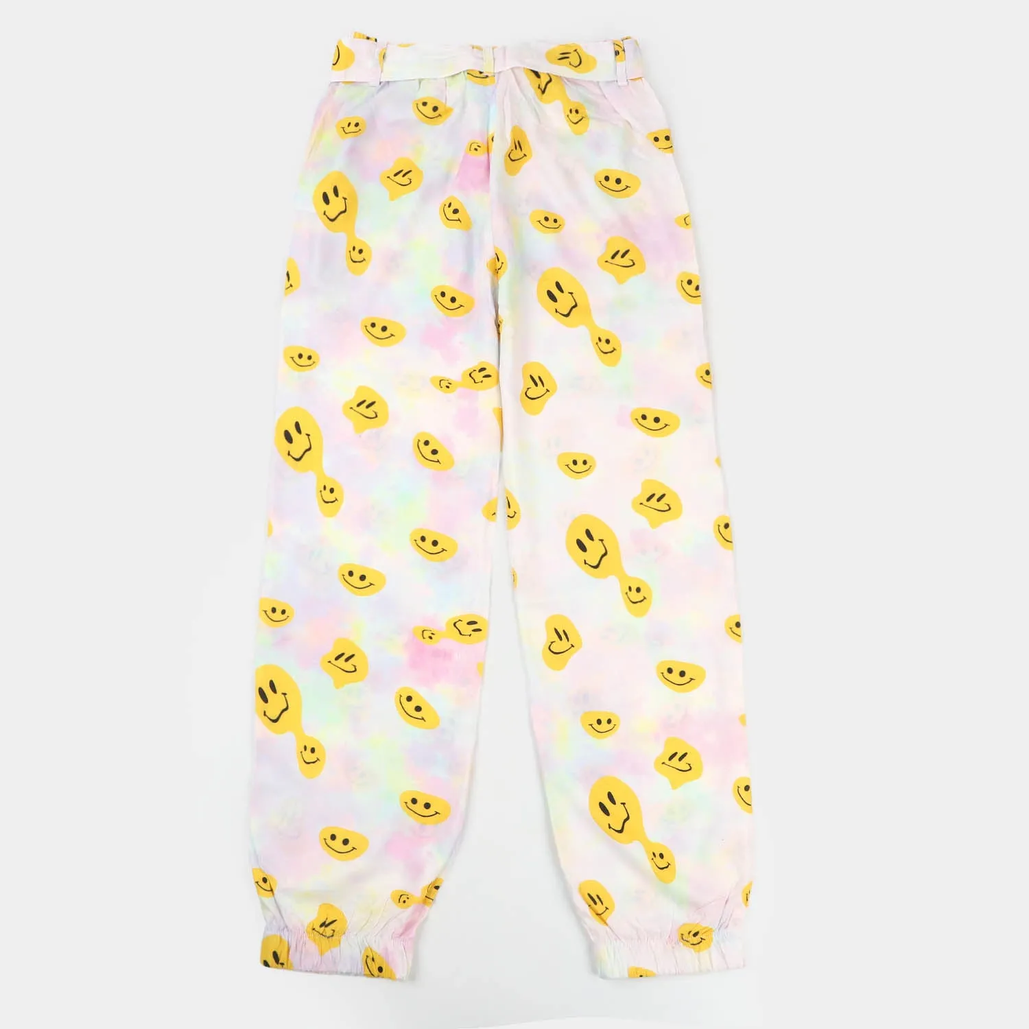 Girls Cotton Pant Print Faces - OFF -White